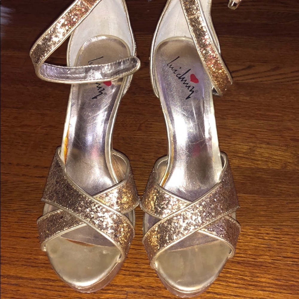 Gold Sequin Open Toe Stilettos